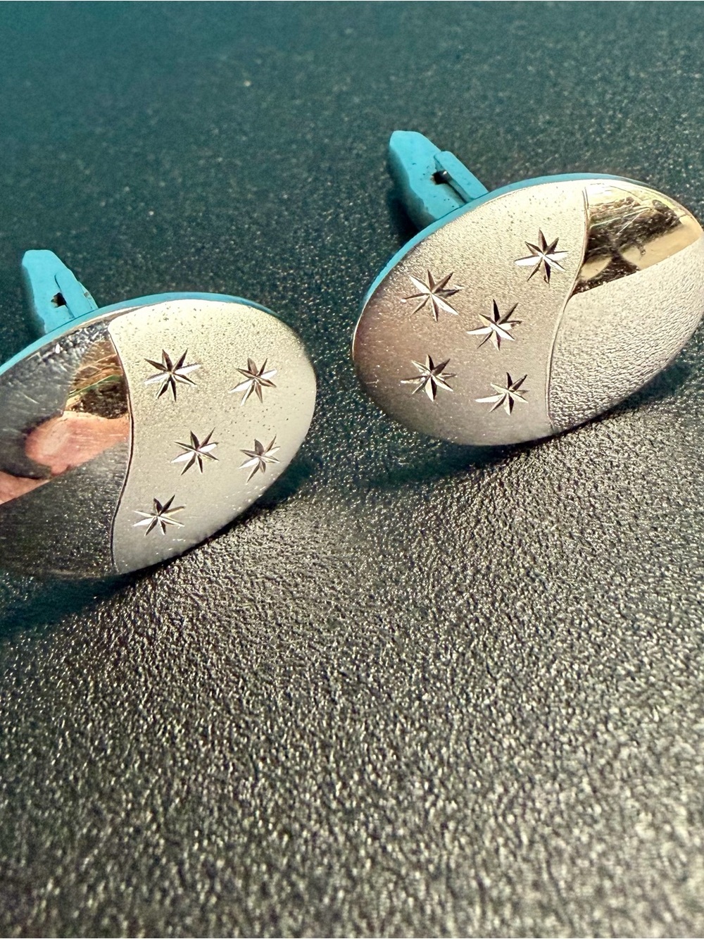Silver Atomic Starburst Oval Cufflinks